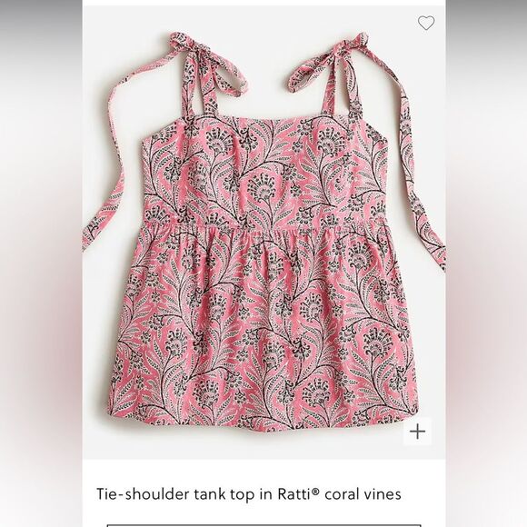 J. Crew Collection Tie-Shoulder Tank Top Women's 4 Ratti Coral Vines BK818 - Picture 1 of 9